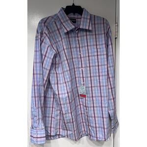 New Michael Brandon. Pink & Blue Plaid Long Sleeves Button Cotton Dress Shirt XL